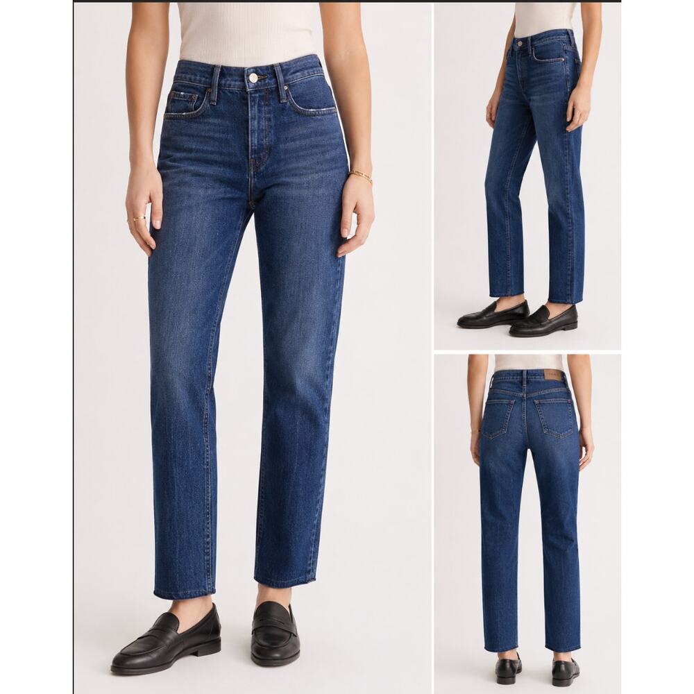 Frame Le Sylvie Slender Straight Leg Jeans Heritage Raw Hem Preppy Dark Wash